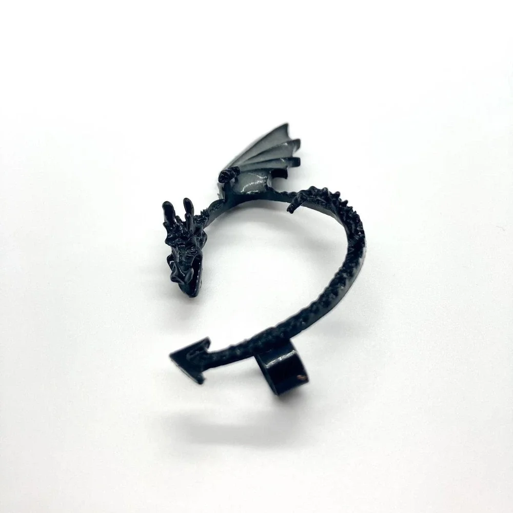 Single Left Ear Black Dragon Wrap Cuff Earring
